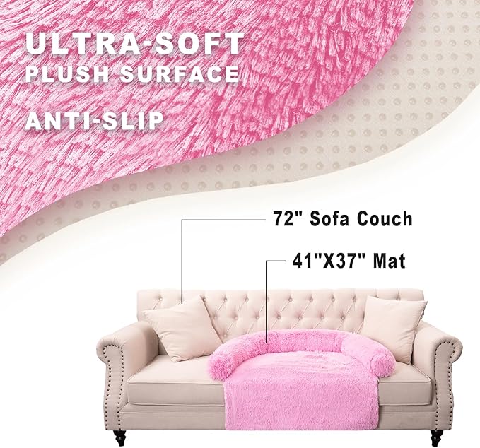 Tinaco Luxurious Calming Dogs/Cats Bed Mats, Dog Pad Washable Removable Couch Cover, Plush Long Fur Mat for Pets, Waterproof Lining, Perfect for Small, Medium and Large Dogs and Cats (Pink, 41"x37")