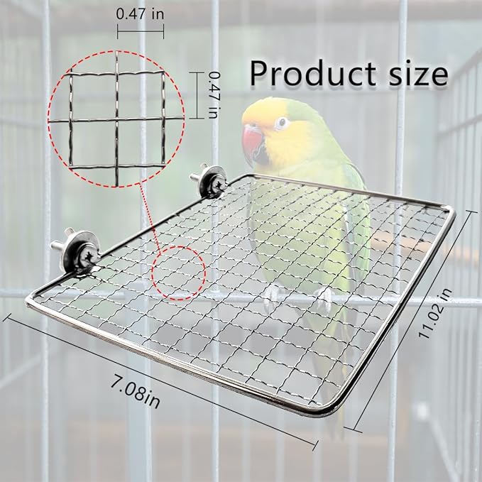 Parrot Perch Platform, Stainless Steel Bird cage Stand, Bird cage Accessories, Suitable for Birds, Parrots, Macaws, Budgies, Parakeets, Hamsters and Other Small Animals (Large, 7 * 11in)
