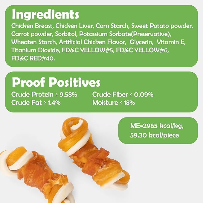 MON2SUN 2.5" Rawhide Free Dog Treats with Mixed Vegetables, Chicken Wrapped Mini Knot Bones for Small Dogs, Healthy Snacks for Balanced Nutrition, 21.2oz