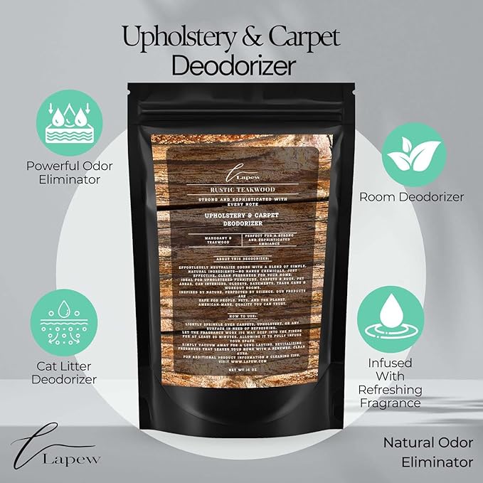 Rustic Teakwood Carpet Freshener Powder: Powerful Odor Eliminator for Home, Upholstery Deodorizer, Carpet Deodorizer, Pet Urine, Cat Litter Deodorizer - Mahogany Teakwood Fragrance