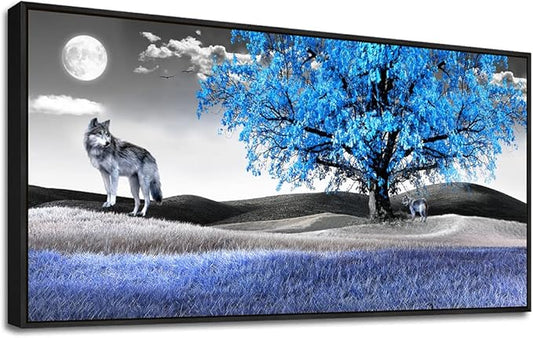 Frame Canvas Wall Art For Living Room Family Wall Decorations For Bedroom Modern Office Wall Decor Paintings Blue Tree Landscape Pictures Artwork Canvas Art Prints Home Decor Black Framed 24" X 48"