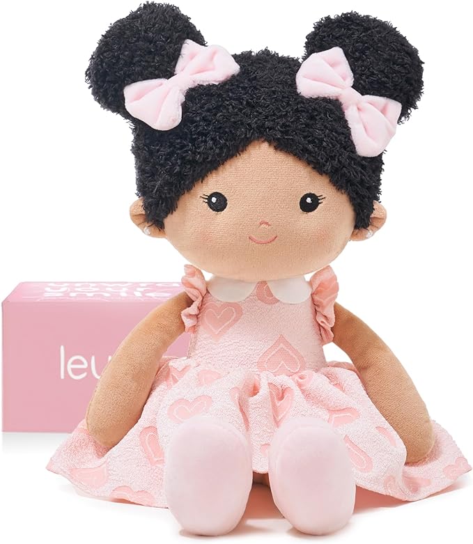 Soft Baby Doll Toys (16''), My First Baby Rag Doll for 1 Year-Old Girl Birthday Gift, Christmas Plush Toys Gift for Toddler Kids Infants-Sweetheart(Double Buns Tanned)