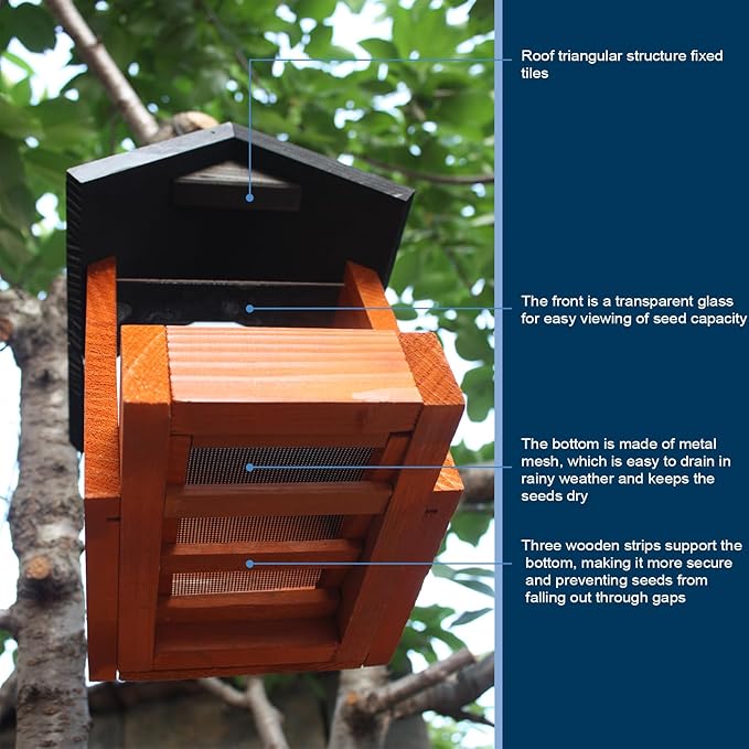 Hanging Wooden Platform Bird Feeder – Outdoor Tray Bird House Feeder for Cardinals and Wild Birds – Flat Platform Feeders for Backyard and Garden Use (Orange)