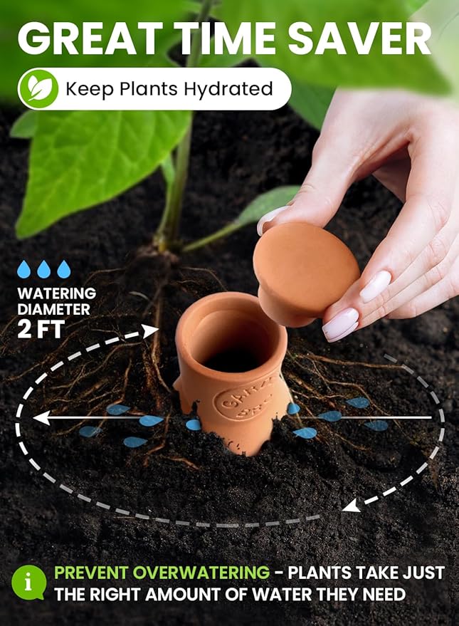 Ollas Terracotta Watering Pots Large - 14 Oz Terracotta Self Watering Globes for 1-Week Easy to Refill - Clay Garden Olla Pots Plant Waterers While On Vacation Outdoor & Indoor [1pc Large 14oz]
