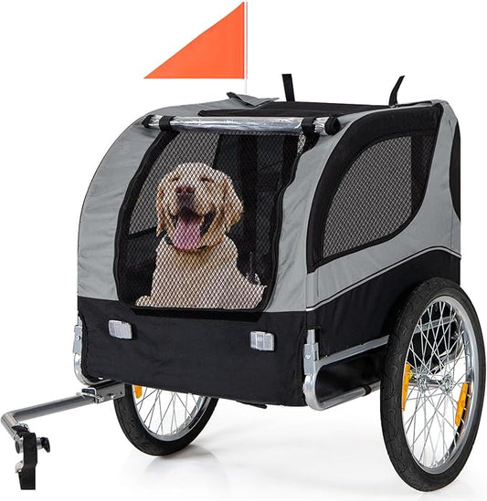 Dog Bike Trailer - HAPPAWS Dog Trailer for Bicycle, Cargo Cycle Trailers Wagon Cart Pet Bike Carrier w/ 3 Doors, Aluminum Wheels, Safety Flag, Easy to Connect&Disconnect, Collapsible to Store