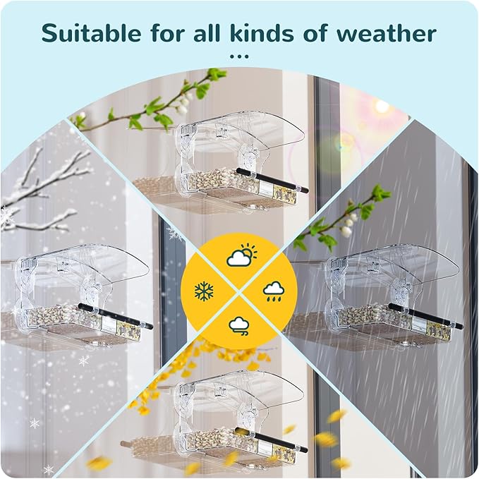 MrCrafts Window Bird Feeder with Strong Suction Cups, Clear Window Bird feeders for Viewing, Bird Feeders for Outdoors Outside,Multiple Bird Types