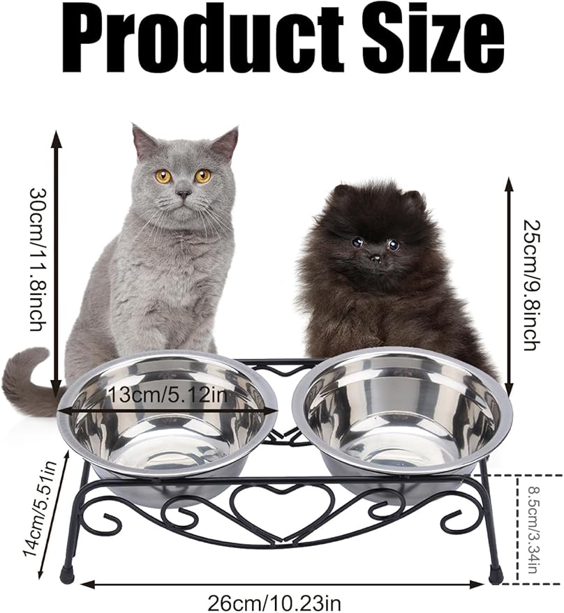 Small Dog Bowls with Stand, 3.34" Elevated Metal Dog Bowls with Stand, 2 Removable Stainless Steel 5.12“ Bowl for Small Indoor Cats & Puppies