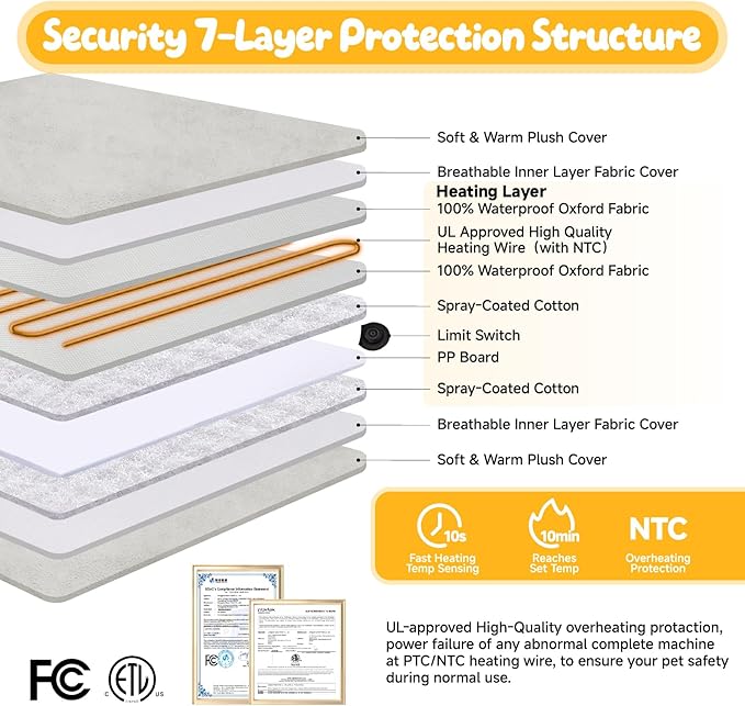 Cat Heating Pad Electric Heated Pet Bed Warming Mat for Indoor Cats Dogs Extra Large Adjustable Temperature Hot Pads Biscuits Grey 21"X 21"