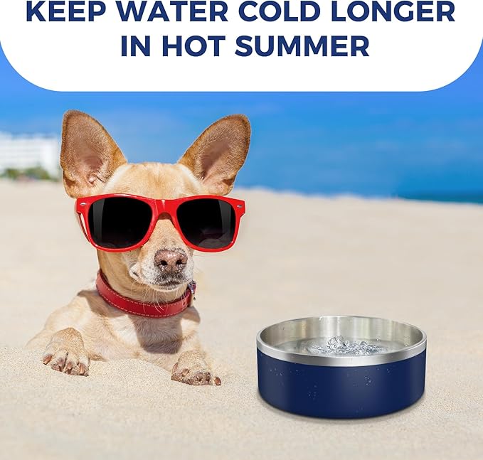 LIHONG Stainless Steel Dog Bowls for Small Medium Sized Dogs Non Slip,Insulated Dog Bowl,Pet Bowl for Food and Water,Rustproof(40oz,Blue)