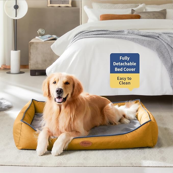Orthopedic Dog Beds for Medium Dogs, Durable Egg Crate Foam Sofa Dog Bed wit Washable Removable Cover,Waterproof Lining,Pet Bed for Large Dogs (Mustard Yellow, 39.4" L x 31.5" W x 7.4" Th)