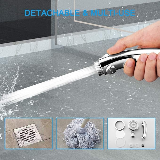 Modern 3-Setting Detachable Shower Head with 59-Inch Hose, High Pressure Water Saving, 360 Rotating Adjustable Handheld Shower Head with ON/OFF Switch and 3 Spray Modes, Chrome Finish