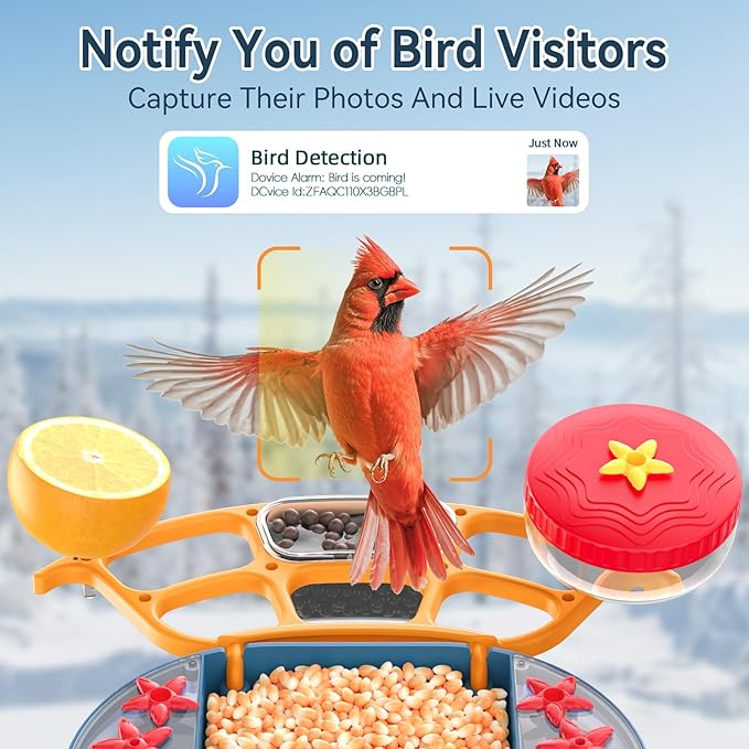 Solar-Powered Smart Bird Feeder with Camera Solar Powered,2K Video Recording, Auto Bird ID & Extensive DIY Accessories,2 in 1 Hummingbird Feeder Camera Ideal Present for Bird Lovers (Blue)