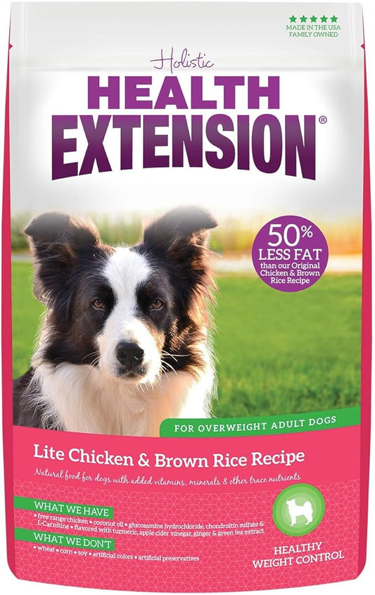 Health Extension Lite Chicken & Brown Rice Dry Dog Food, Low Fat Formula Supports Healthy Weight, with Probiotics & Superfoods for Digestion & Coat Health (1lb)