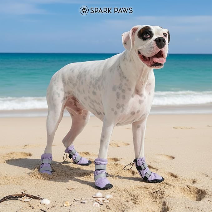 Spark Paws Dog Shoes, Waterproof Dog Boots for Medium to Large Dogs, Non Slip, Breathable Dog Booties and Paw Protectors - 4PCS Doggie Hiking Boots with Reflective Straps - Lilac, Size 1