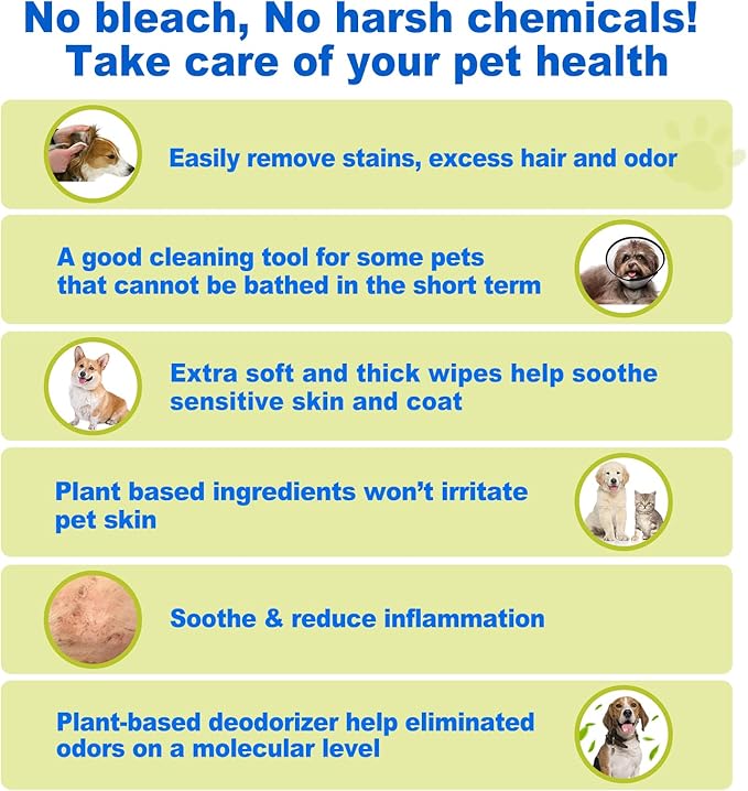 DR.EASY All Purpose Pet Grooming Wipes 100Ct Plant Based Ingredients for Paws,Body,Nose &Bum Cleaning,Remove Dirt,Dander & Excess Hair with Soft and Thick Wipes,No Fragrance