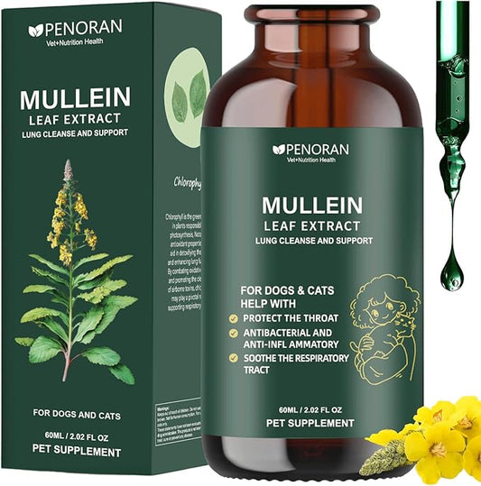 Pet Mullein Leaf Extract Drops for Dogs & Cats Hoarseness, Cough, Easy Breathing, Lung Cleanse and Support, Better Lungs, Soothes Throat Discomfort - ﻿100% Natural and Efficient ﻿ ﻿