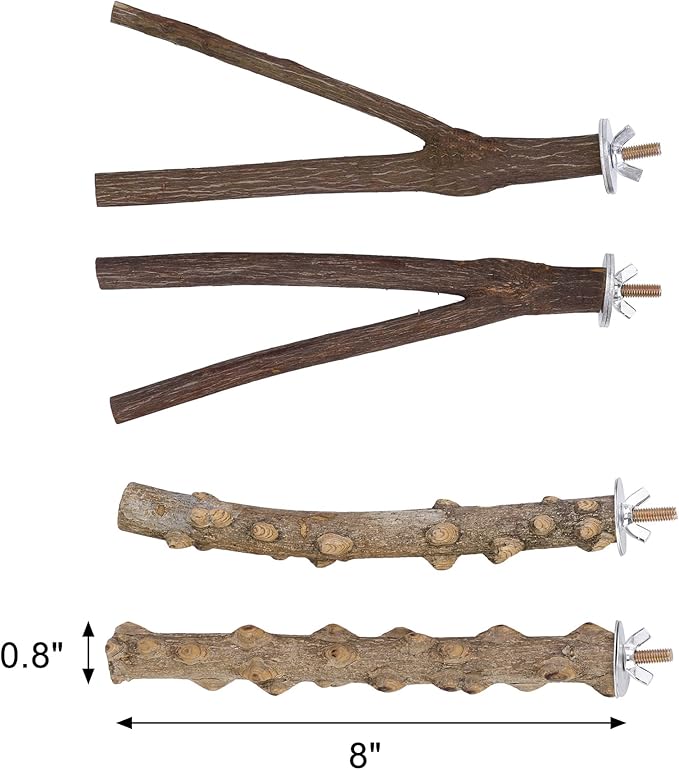 CozyCabin Natural Wood 4Pcs Bird Perches Stand, Hanging Cage Toys Accessories for Small Parrot Budgies Conure Parakeets Cockatiels Lovebirds