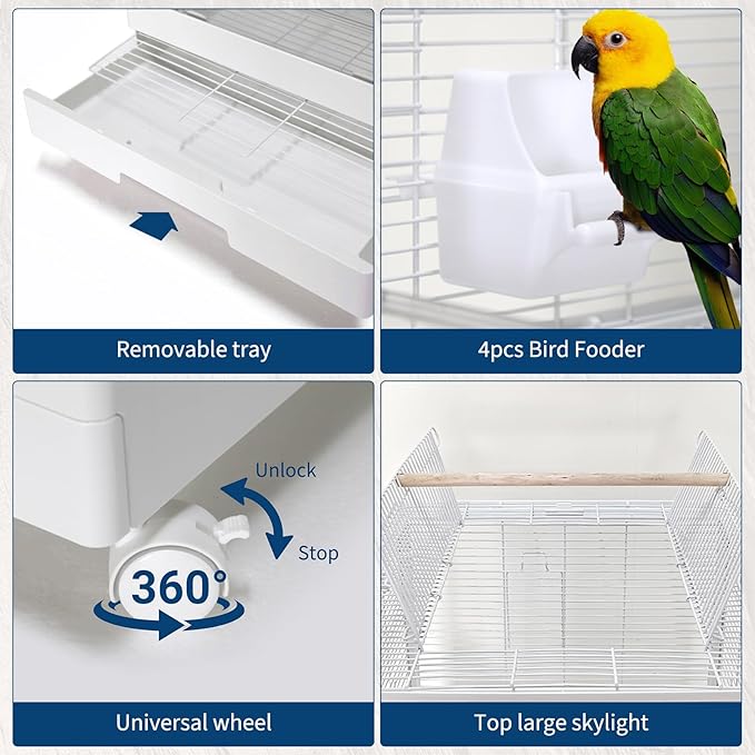 GarveeHome Small Bird Cage with Wheels, 40 Inch Parakeet Cage with Top Stand, 3 in 1 Bird Carrier for Parakeets, Canaries, Lovebirds, Small Quaker, Cockatiels, Budgie, Green Cheek,Conure