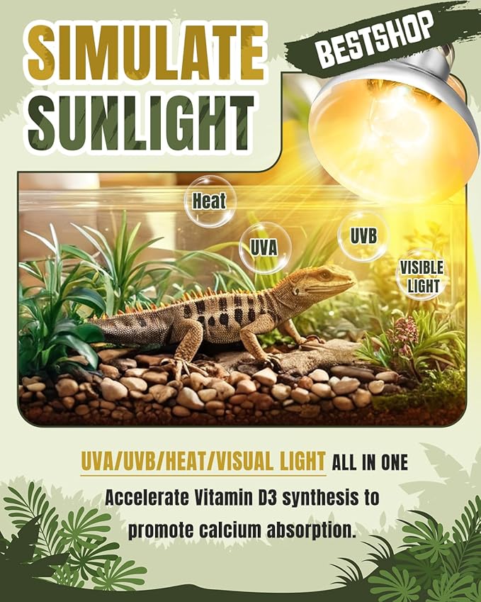 Heat Lamp Bulbs, 100 Watt Reptile Heat Bulb, Full Spectrum UVA UVB Light Bulb, Natural Daylight, Basking Spot, Sun Light for Reptile and Amphibian 1 Pack