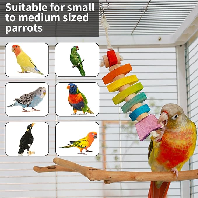 Bird Toys & Bird Perch, Bird Wooden Block Chewing Toy Parrot Foraging & Puzzle Toys Bird Cage Accessories for Conures Parakeets Cockatiels Lovebirds African Grey Macaws (Colorful Fish)