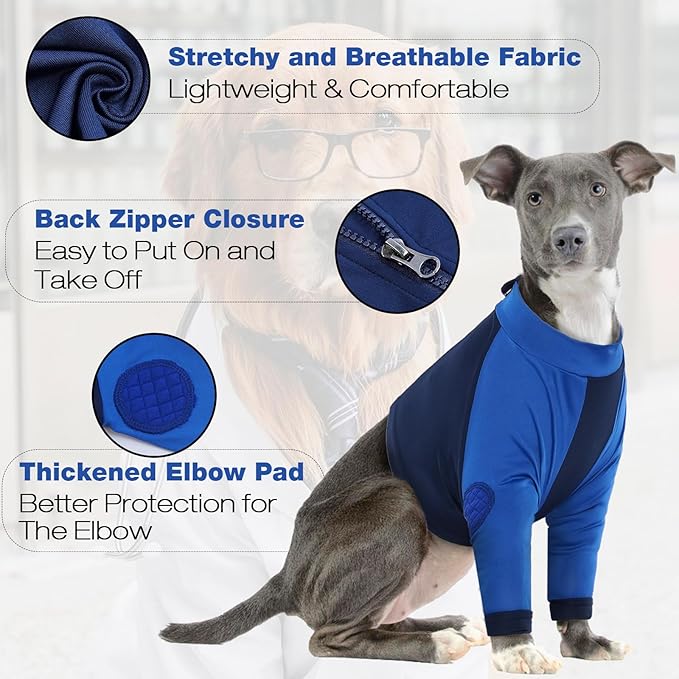 LeLePet Dog Recovery Suit for Front Legs, Dog Sleeve to Stop Licking, Elbow Protector for Leg Injuries Shoulder Wounds After Surgery Male Female,Zippered Long-Sleeved Shirt Cone Alternative(S-3XL)