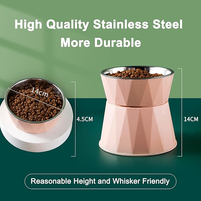 Elevated Cat Feeder, 5.5'' Height, Whisker-Relief Shape, Safe & Durable Cat Bowls for Food and Water, 1 Year Warranty(Blue)