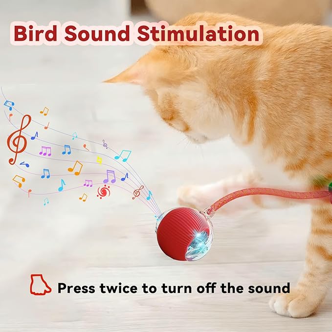 2 Packs Interactive Cat Toys for Indoor Cats, Automatic Cat Toy with Elastic Mesh Tail, Electric Rolling Ball on Carpet, Chirping and Motion Activate Cat