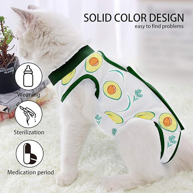 Cat Professional Surgical Recovery Suit,E-Collar Alternative for Cats Dogs,After Surgery Wear, Pajama Suit,Home Indoor Pets Clothing (S(3.3-5.5lbs), Avocado)