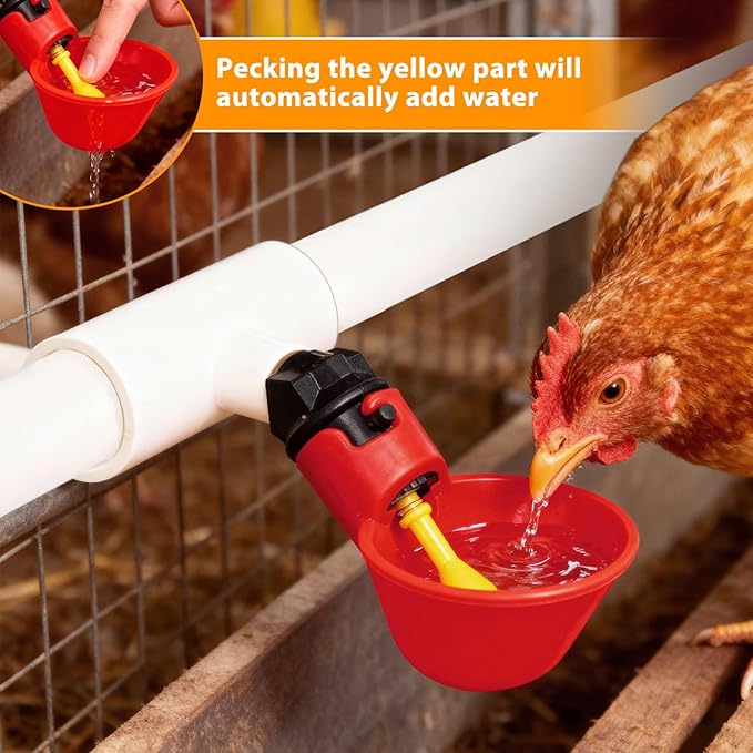 Chicken Waterer Cups, Pack of 6 Chicken Waterer PVC Tee Fittings, with 1/8 Inch FTP Threads, Automatic Chicken Water Cups for Chicken Ducks Quail