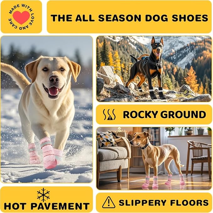Hcpet Dog Shoes, Dog Boots & Paw Protectors for Winter Snowy Days, Rainy Weather, Outdoor Anti-Slip Sole Dog Booties for Hardwood Floor Black-Leg 2