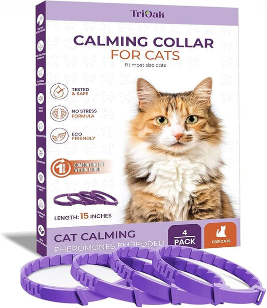 Calming Collar for Cats: Pheromone-Infused Behavior Support, Long-Lasting 30-Day Effect, Adjustable & Waterproof, 4-Pack (M Purple)