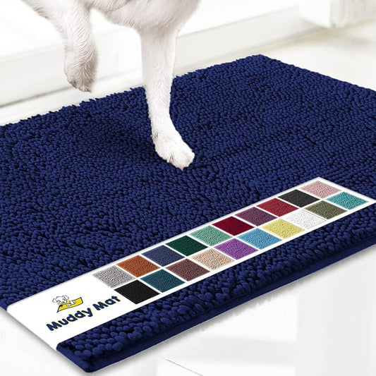 Muddy Mat® Shown on TV – Super Absorbent Door Mat Indoor, Microfiber Quick Dry Chenille Entryway Rug, Non-Slip Front Door Mat, Indoor Mats for Entryway, Machine Washable Pet Rug, Navy Blue 24"x36"