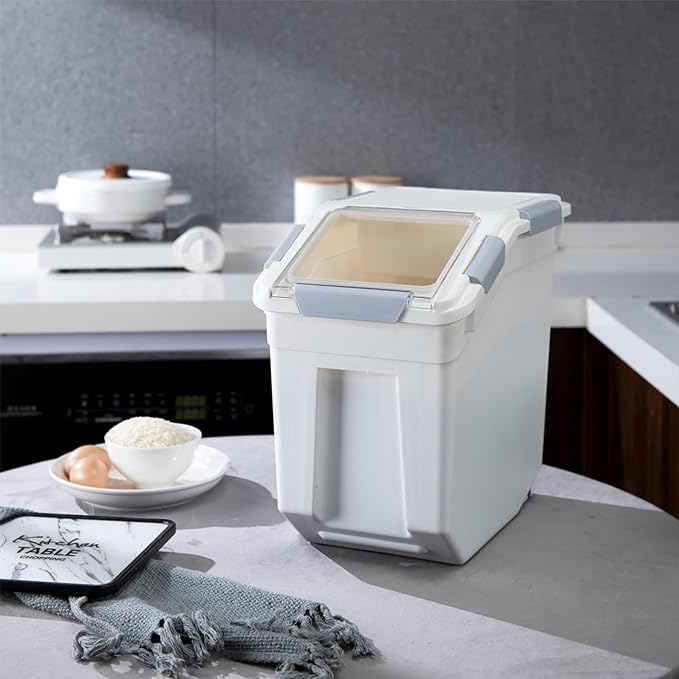 HANAMYA 15 Liter / 30 lbs Rice Storage Container with Measuring Cup, BPA free, For Rice | Grain | Pet Food | Flour, 1 count, White