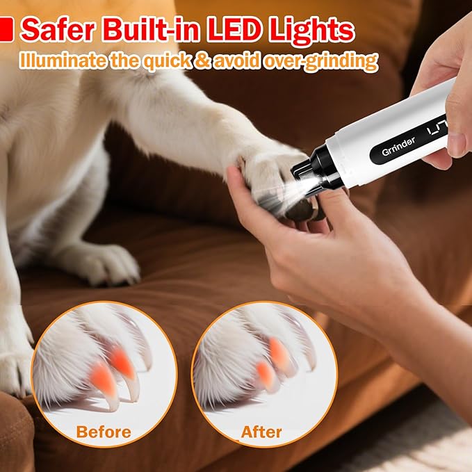 BABORUI Dog Nail Grinder Quiet, 5-Speed Pet Nail Grinder with Cooling Sponge & 3 Grinding Heads for Large Medium Small Dogs/Cats, Rechargeable Nail Trimmer with LED Light, Paws Grooming Smoothing Tool