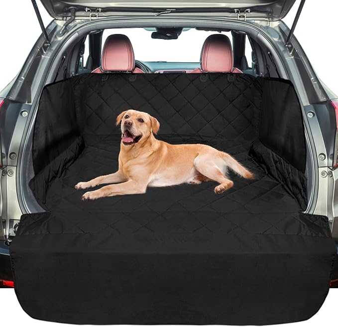 F-color SUV Cargo Liner for Dogs - Waterproof Pet Cargo Liner with Side Flaps, Comfort Dog Cargo Cover with Bumper Flap, Scrachproof Non-Slip Universal Fit SUVs Sedans Trunks Vans, Black