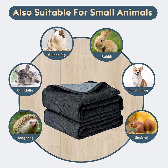 Washable Guinea Pig Cage Liner - 4 Pack Reusable Washable Pee Pads，Waterproof Guinea Pig Bedding for Small Animal - Rabbit Bunny Hamster Puppy (Dark Grey, 24" X 47" - 4 Pack)