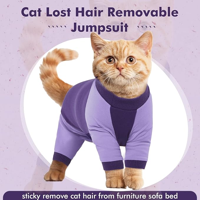 DENTRUN Cat Recovery Suit - Hair Sticky Onesie, Kitten Surgical Cone Alternative Shirts for Female Male Recovery After Surgery, Hair Spreading Prevent Clothes Pajama Apparel for Cats Only