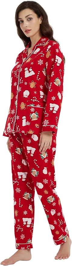 GLOBAL Flannel Pajamas for Women 2-Piece Comfy and Cozy Flannel Pj Set Cotton Loungwear