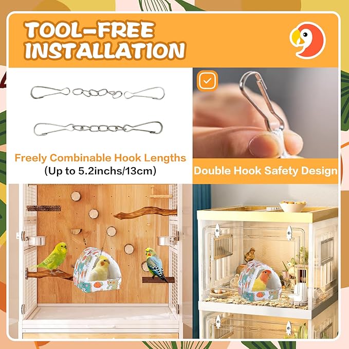 SUSOO Plush Warm Bird Nest House - Hanging Snuggle Bed Velvet Shed Hut Cage Fluffy Hideaway Winter Sleeping Hammock for Parrot Parakeet Conure Cockatiel Budgies Lovebird (White, L)