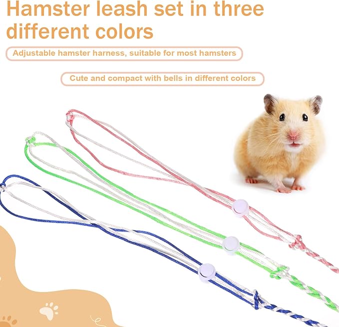 3 Pack Adjustable Hamster Leash Harness for Ferret Mouse Squirrel Small Animal