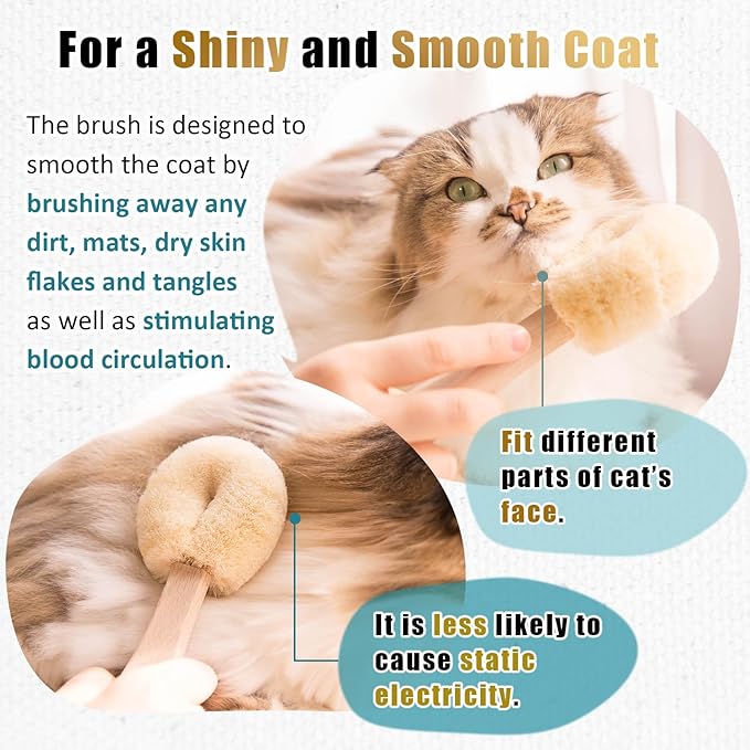Cat Grooming Massage Tawashi Brush with Wood Handle Less Static Natural Sisal Fiber Made in Japan (Type-A)