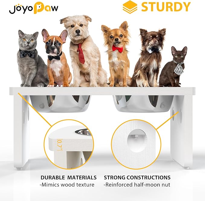Elevated Dog Bowls, HIPS Raised Dog Bowl for Medium Dogs, with 2 Stainless Steel Bowls (7'' Tall-40 oz Bowl, White)