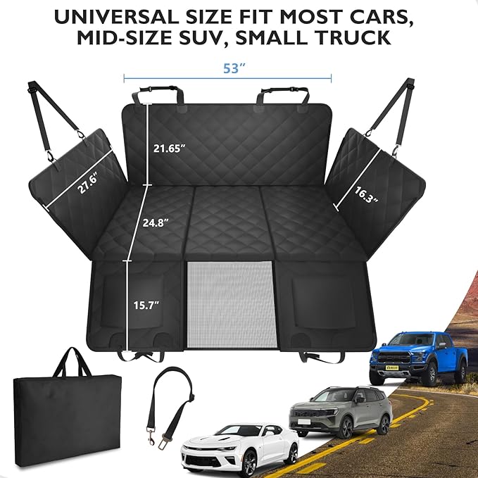 Back Seat Extender for Dogs-Upgraded Egg Crate Foam, Soft Dog Car Seat Cover Holds 420lbs, Sturdy Backseat Extender for Dogs, Waterproof Pet Car Bed Dog Hammock for Car, SUV, Truck