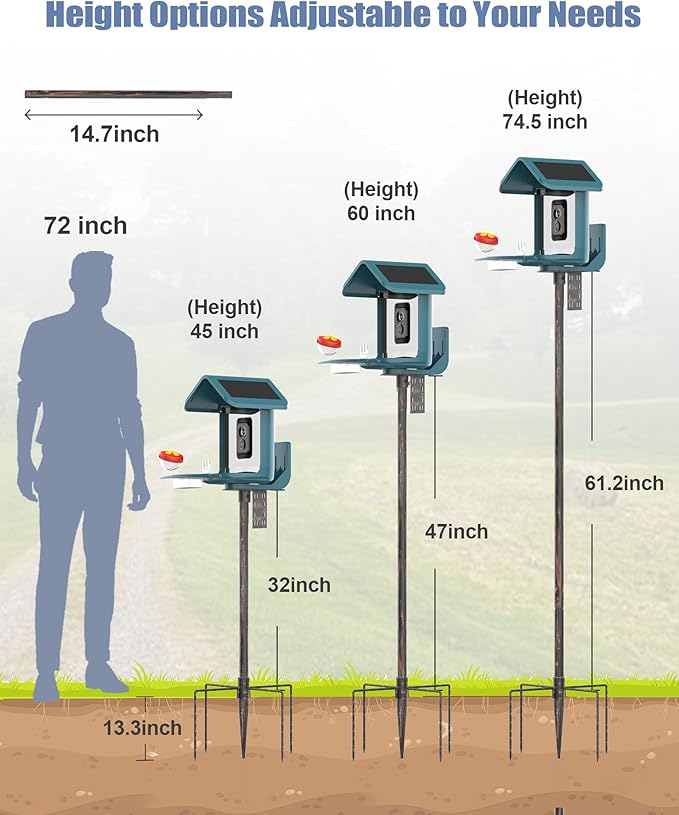 Bird Feeder Pole Stand – 74.5 Inch Height Feeding Station with 1-Inch Dia Heavy Duty for Hanging Feeders, Bird House Pole Mount Kit for Outdoor, Slip-Fit Connection, Copper Brushed