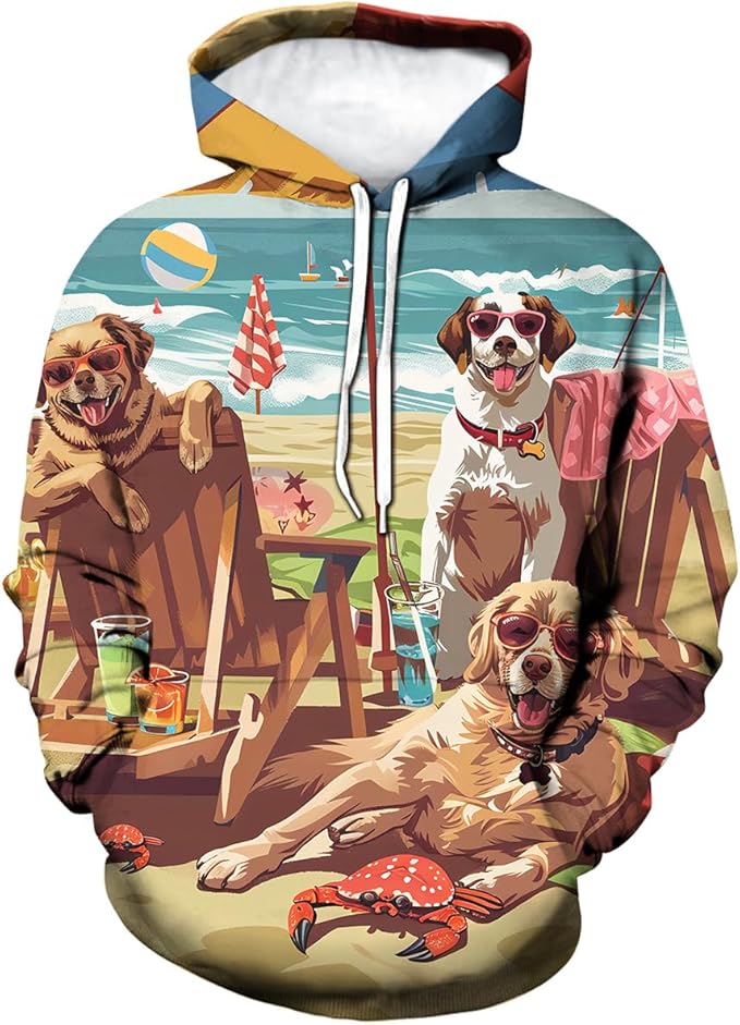 Unisex Adults 3D Dog Cat Printed Hoodies for Men Women Pullover Novelty Sweatshirts with Pockets