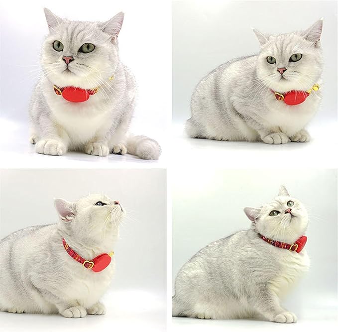 Personalized Cat Collar with Bells,Velvet Customized Small Cat Collar with Name Tag,Pet Collar with Name Phone Number Engraved ID Tags for Boy and Girl Kitten Cats (Khaki Christmas cat Collar)