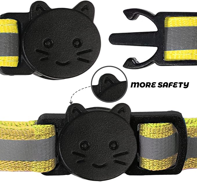 BANMODER 2 Pack Reflective Cat Collar Breakaway with Bell,Personalized Kitten Collars,Adjustable Safety Buckle Collar for Male Cats Girls & Boys (Yellow)