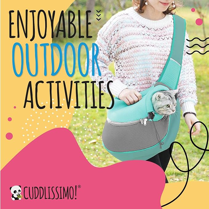 Pet Sling Carrier - Carefully Sized for Teacup & Toy Breed Puppies & Cats (Under 6lb) - Soft Pouch for Small Dogs, Yorkies, Chihuahuas - Ideal for Hands-Free Doggy Travel & Walks (Teal)