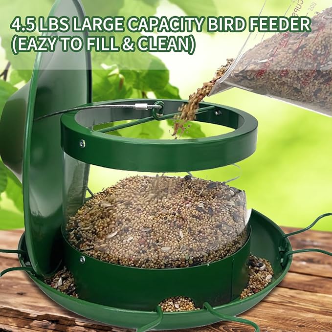 Metal Bird Feeder for Outdoors, Hanging Wild Bird Feeder with Spill-Proof Tray, All-Weather Outdoor Bird Feeder with Water-proof PVC Tube,Easy to Clean and Fill, 4.5Lb Capacity,Gifts for Outdoor Decor