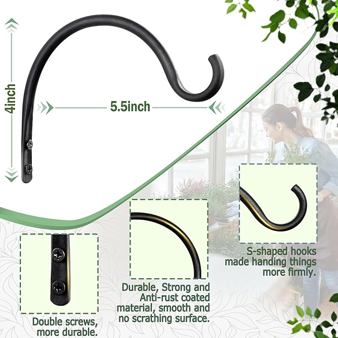 Qiang Ni Hanging Plant Bracket Hooks: 5.5 Inch Wall Plant Hook Planters and Decor - 2 Piece Rust-Resistant and Secure Brackets Maximize Your Outdoor Living Space